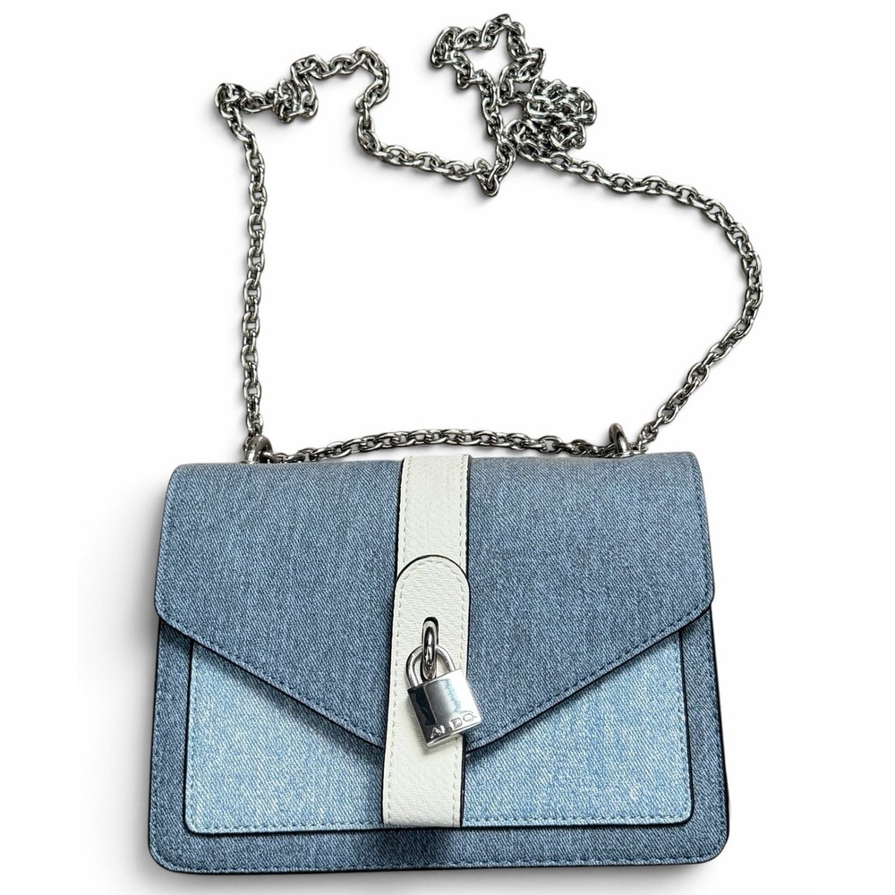 Aldo Denim Blue With Silver Chain And Lock Purse